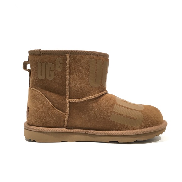 UGG CLASSIC MINI SCATTER GRAPHIC BOOTS -CHESTNUT SUEDE -KIDS US 5 -NEW - Picture 3 of 9